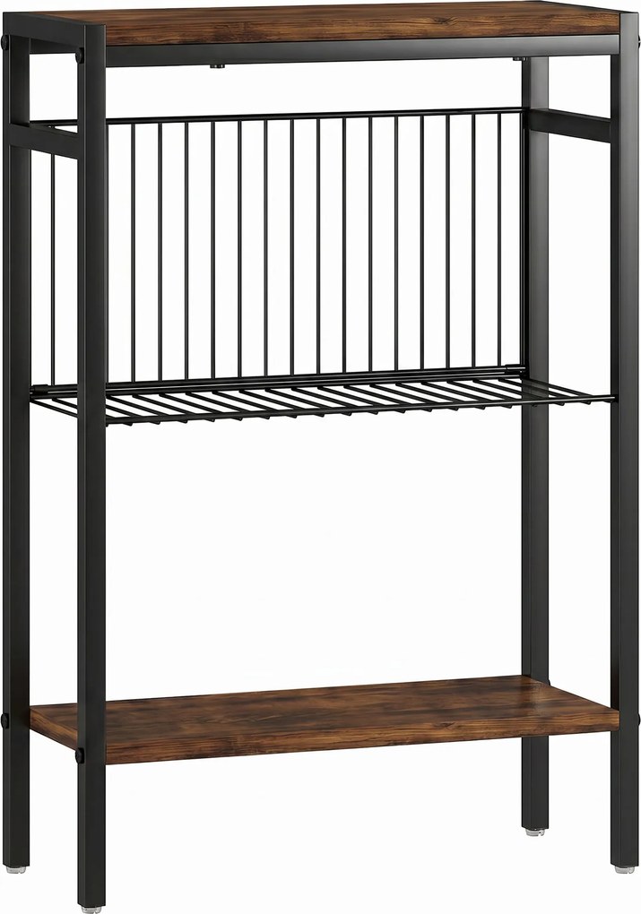 HOMCOM Mesa lateral com 3 prateleiras, pequena mesa de cabeceira com estrutura metálica, Castanho rústico para sala de estar | Aosom Portugal