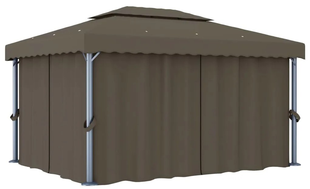 Gazebo com cortinas e cordões de luzes LED 4x3 m cinza-acastan.