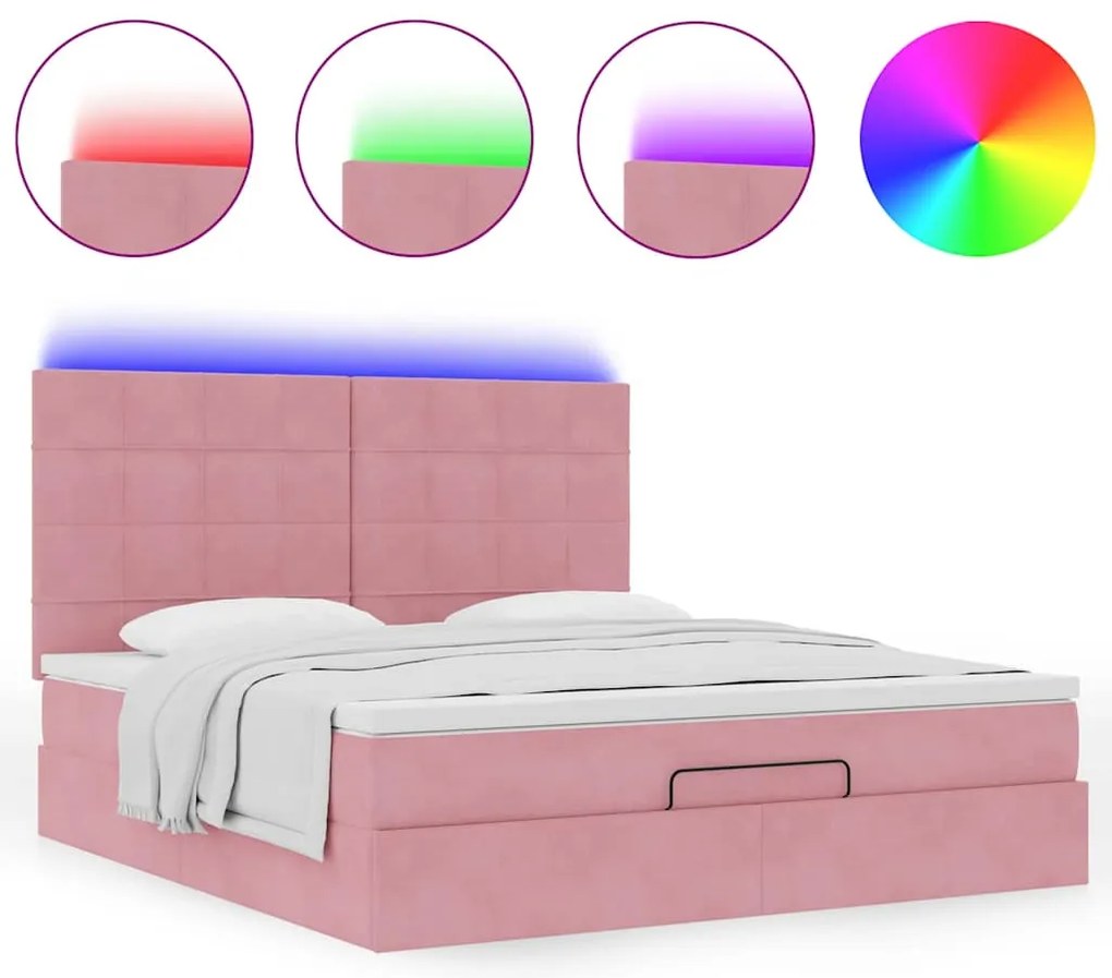 Estrutura de cama otomana com colchões 180x200 cm veludo rosa