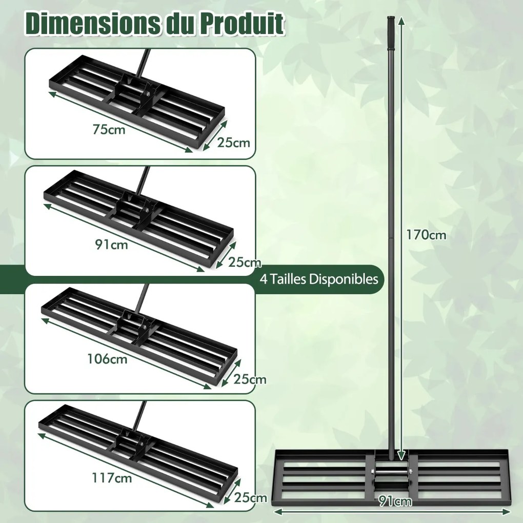 Ancinho nivelador de gramado de 30/36/42 x 10 polegadas com cabo ergonômico - 36 polegadas