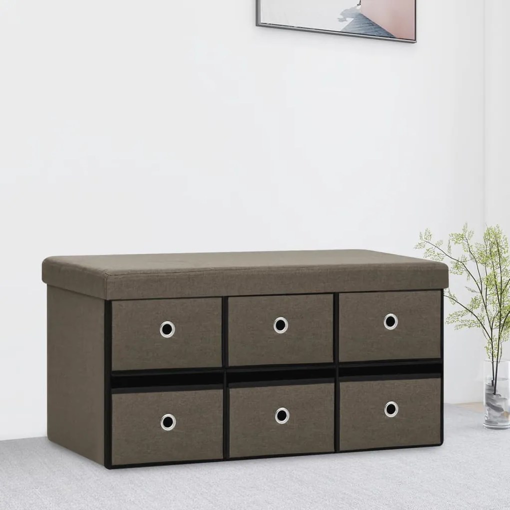Banco de arrumação dobrável 76x38x38 cm linho falso castanho