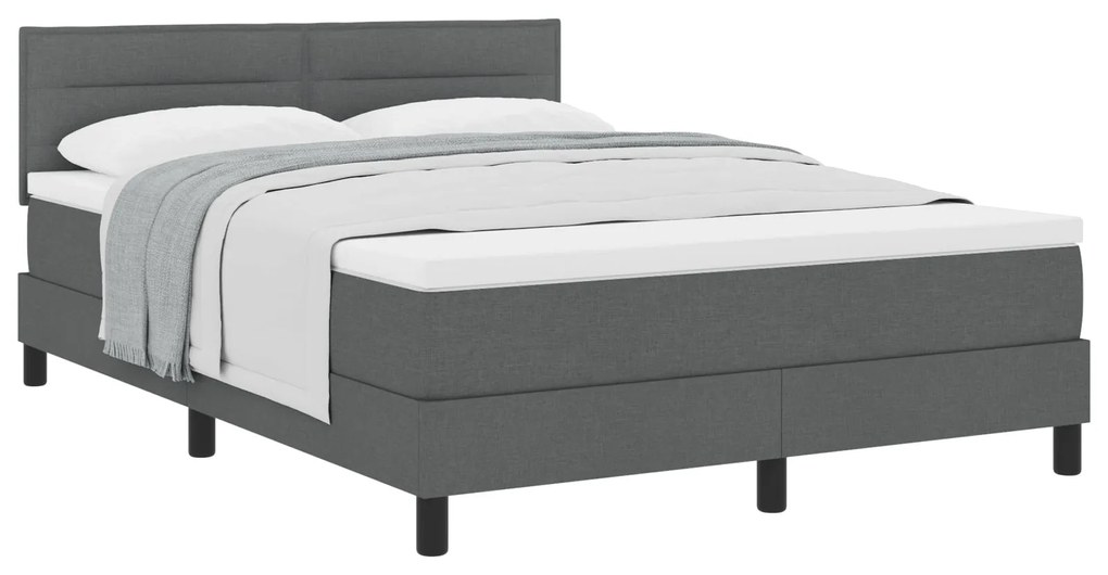 Camas Box com Colchão Cinza Escuro 140x190 cm Tecido