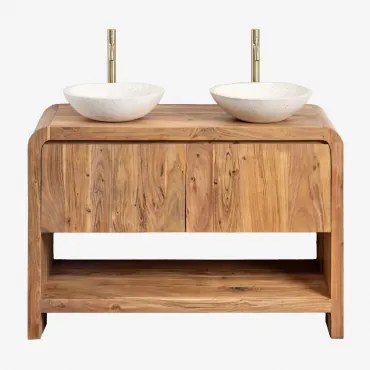 Conjunto De Móvel De Casa De Banho Em Madeira Vacry Castanho Acácia & 2 X Cimento Branco Redondo Ø40 Cm Zavion & Sem Espelho - Sklum