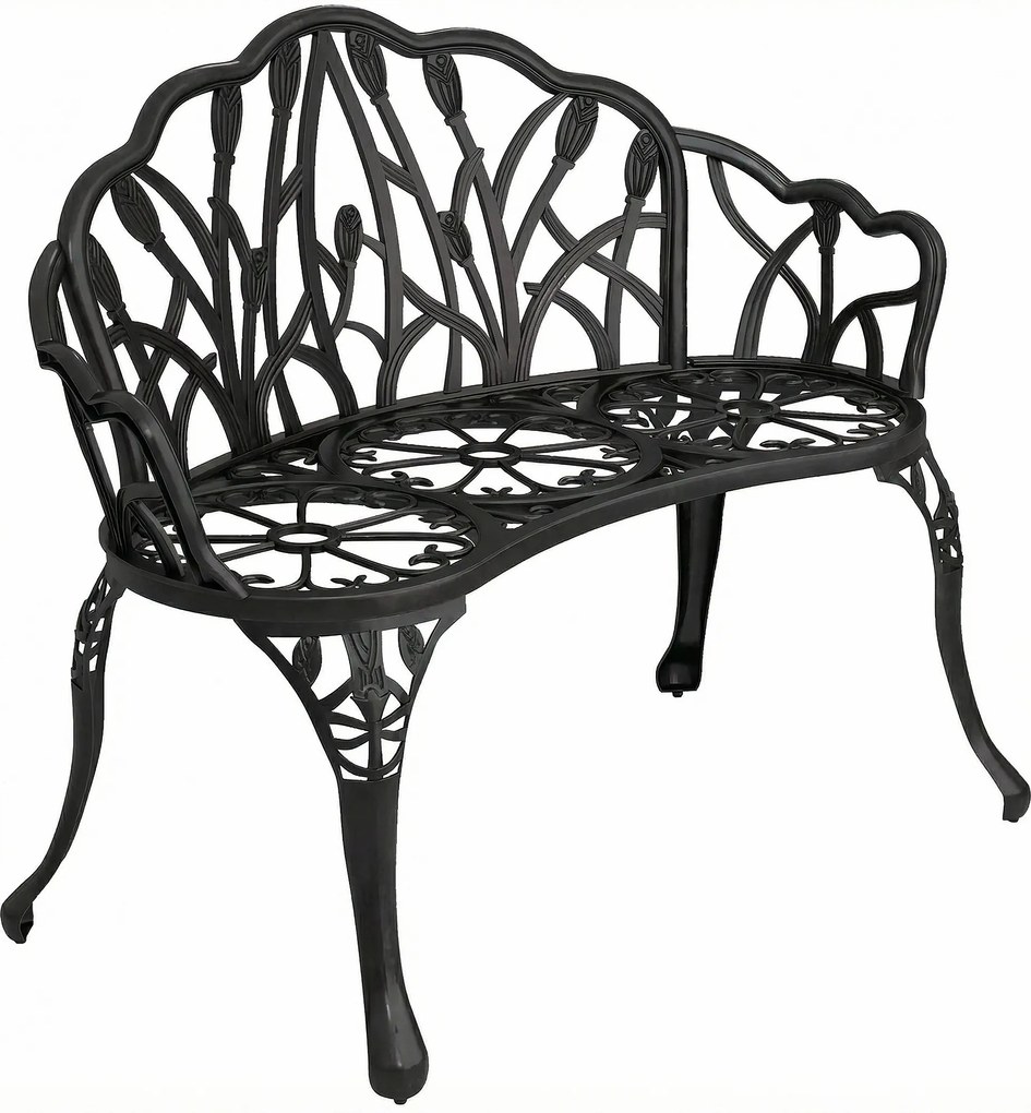 Outsunny Banco de Jardim 2 Lugares em Alumínio Fundido Resistente às Intempéries Banco Exterior com Encosto em Tulipa 99x57x78 cm | Aosom Portugal