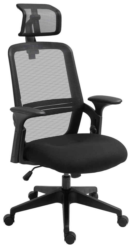 Vinsetto Cadeira de Escritório Ergonômica Giratória com Altura Ajustável Apoio para a Cabeça Suporte Lombar Reguláveis e Encosto Transpirável 63,5x64,5x113-122cm Preto