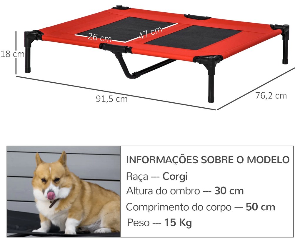 PawHut Cama Elevada para Cães Cama de Animais de Estimação com Malha T