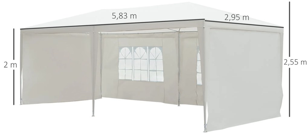 Outsunny Tenda para Festas 5,83x2,95x5,55m com 4 Paredes Laterais e 2 Janelas Tenda de Exterior com Estrutura de Aço para Festas Eventos Casamentos Branco