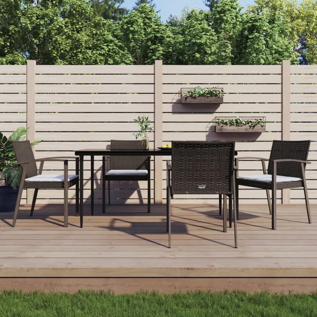 5 pcs conjunto de jantar p/ jardim c/ almofadões vime PE e aço