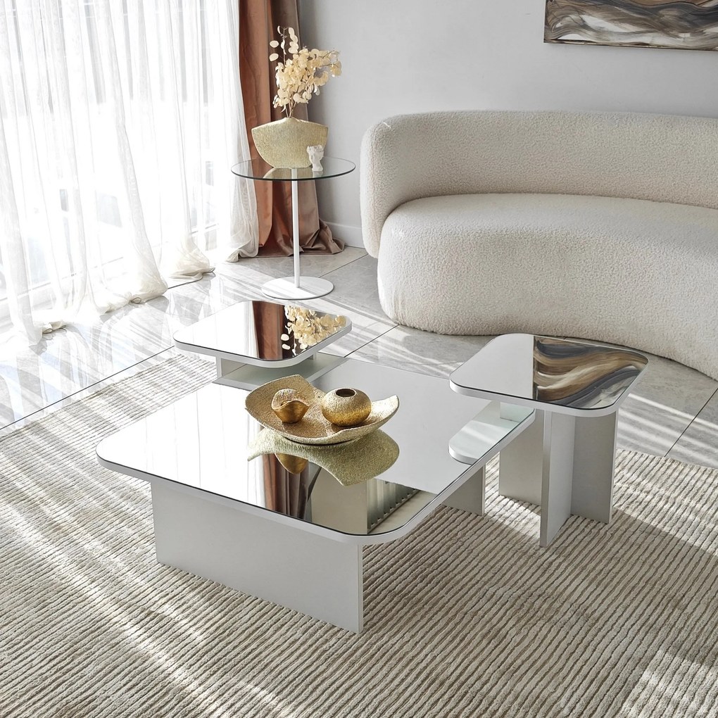 Conjunto de Mesas de Café Jazz – Branco – 80x30x80 cm, 40x35x40 cm, 40