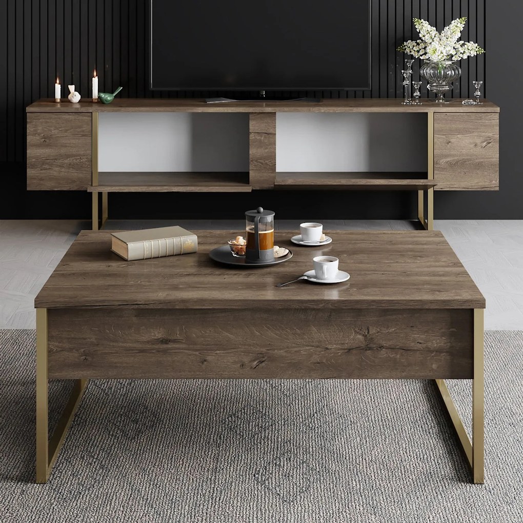 Móvel TV Luxe – Nogueira e Dourado – 180 cm x 30 cm x 50 cm