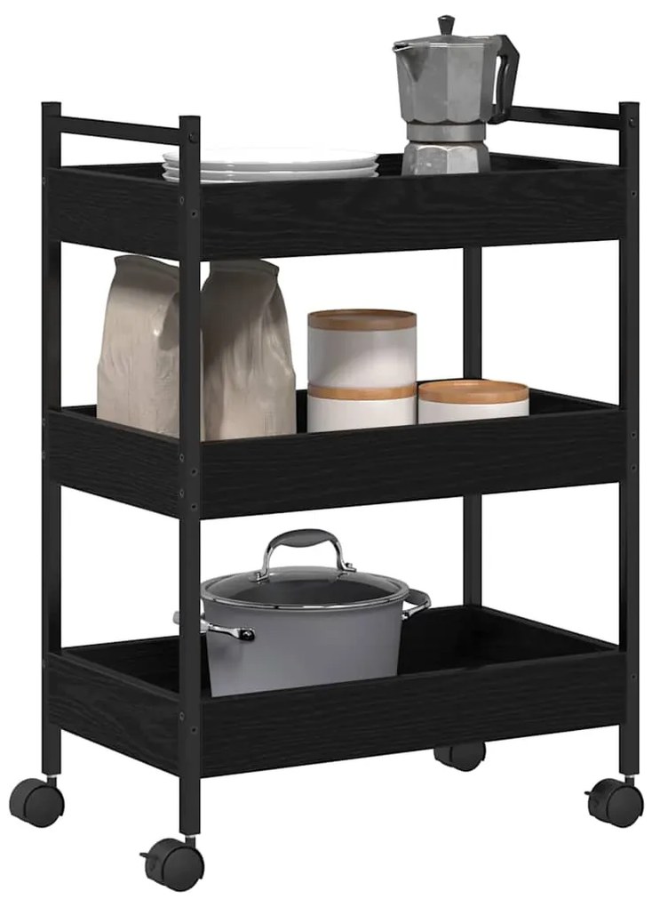 Carrinho de Cozinha vidaXL Carvalho Preto 50x30x70 cm Madeira de Engen