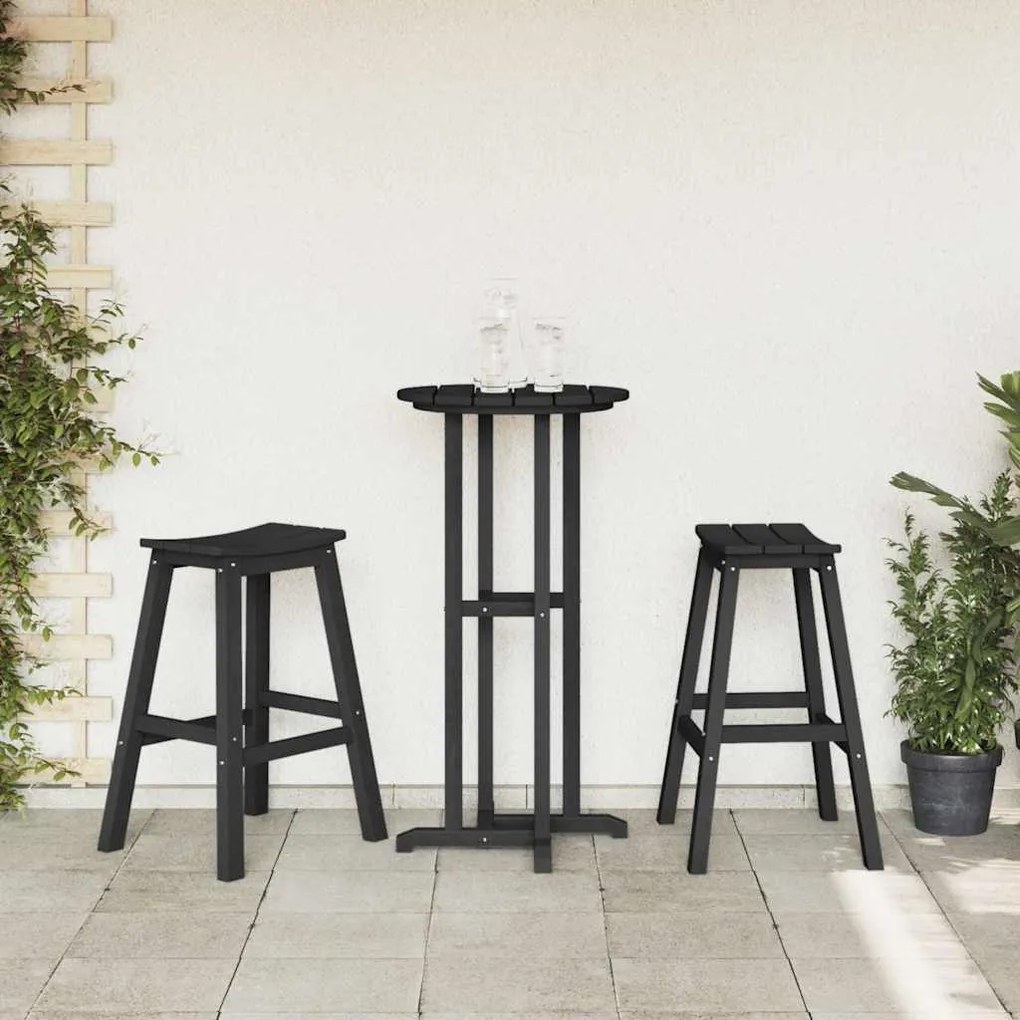 Conjunto de Bar de Jardim vidaXL 3 Peças Preto HDPE
