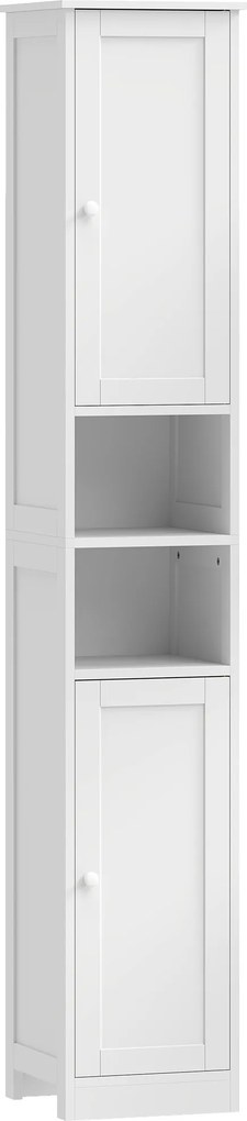HOMCOM Móvel de casa de banho alto, móvel de arrumação com 2 portas, 2 compartimentos abertos, prateleira ajustável, branco | Aosom Portugal