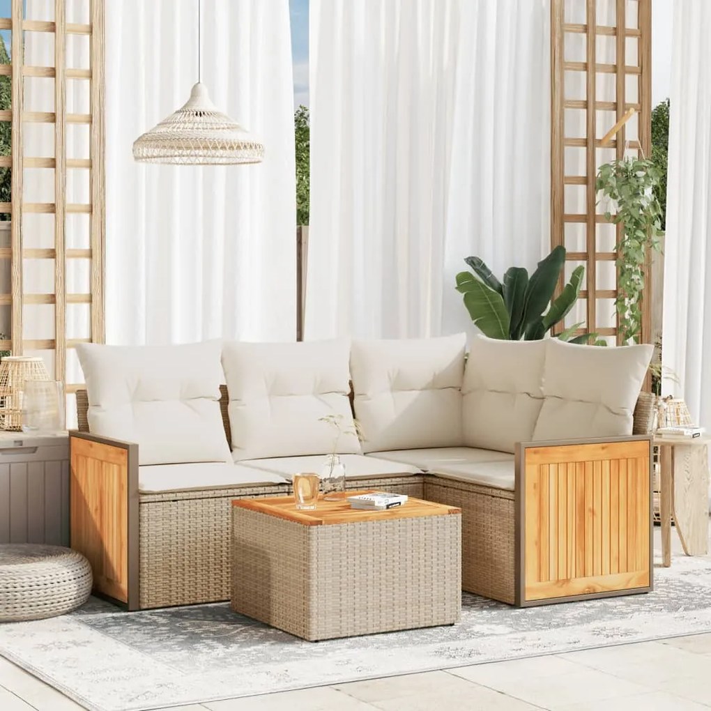 5 pcs conjunto de sofás p/ jardim com almofadões vime PE bege