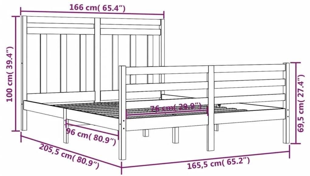 Estrutura de cama 160x200 cm madeira maciça