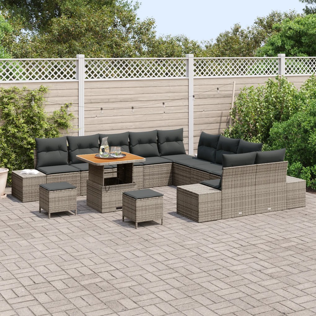 Conjunto de Sofá de Jardim vidaXL de 13 Peças com Almofadas Cinza Poli