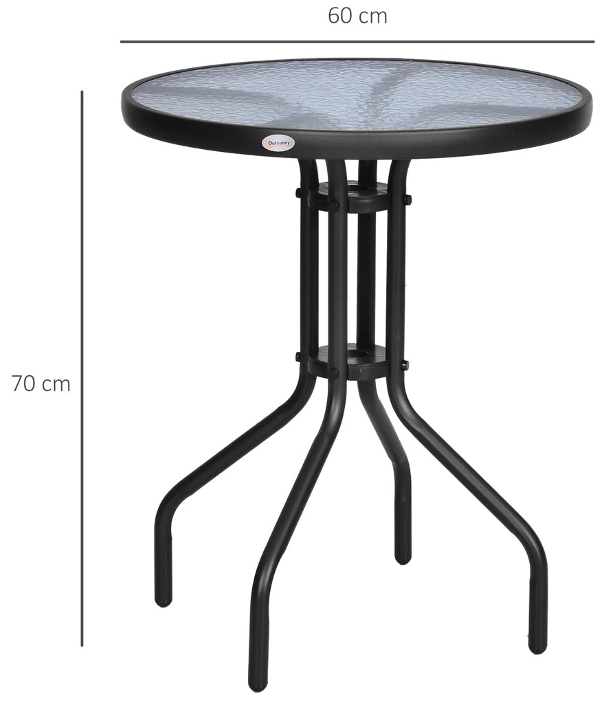 Outsunny Mesa de Jardim Redonda com Bancada de Vidro Temperado Decorativa e Estrutura de Metal para Pátio Terraço Varanda Ø60x70 cm Preto