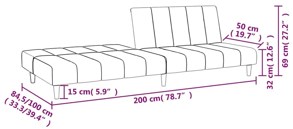 Sofá-cama de 2 lugares veludo cor creme