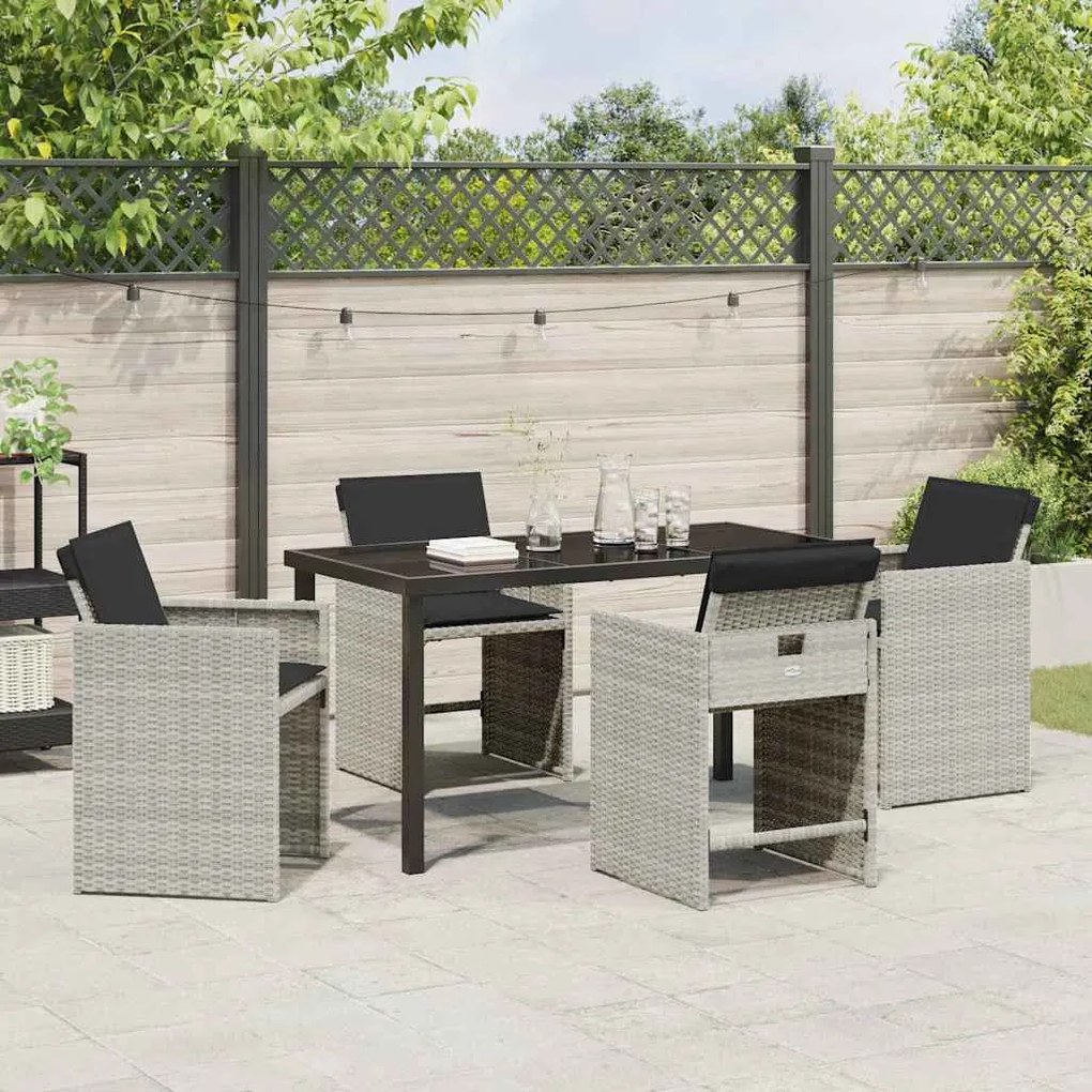 Conjunto de Jantar de Jardim com Almofadas Cinza Claro Rattan Poly