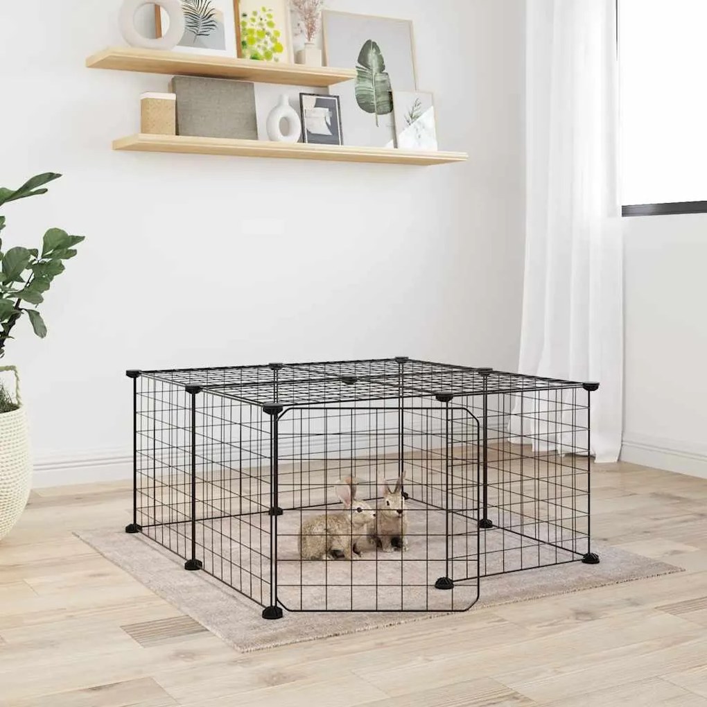 Gaiola p/ animais de 12 painéis c/porta 35x35 cm aço preto