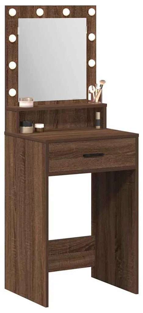 Mesa de Maquilhagem vidaXL com Luzes LED em Castanho Carvalho 50x41x13