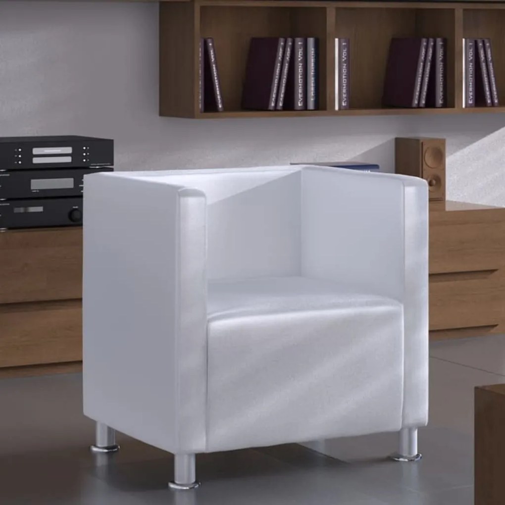 240069 vidaXL Poltrona em forma de cubo couro artificial branco
