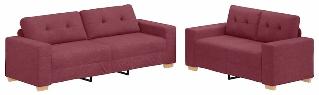 Conjunto de Sofá 2 Peças com Almofadas Vermelho Vinho Tecido