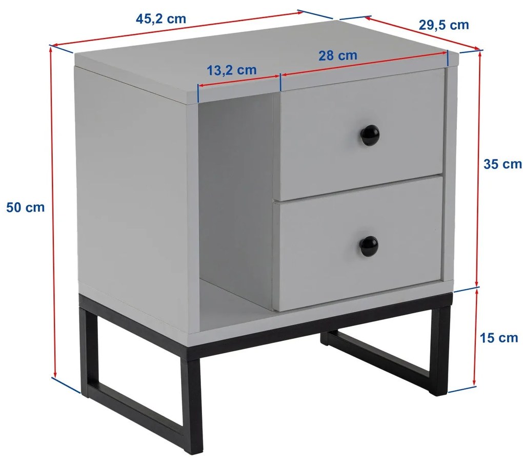 Mesa de Cabeceira "Glimmer" – Pinho Atlântico e Preto, 45,2x29,5x50 cm