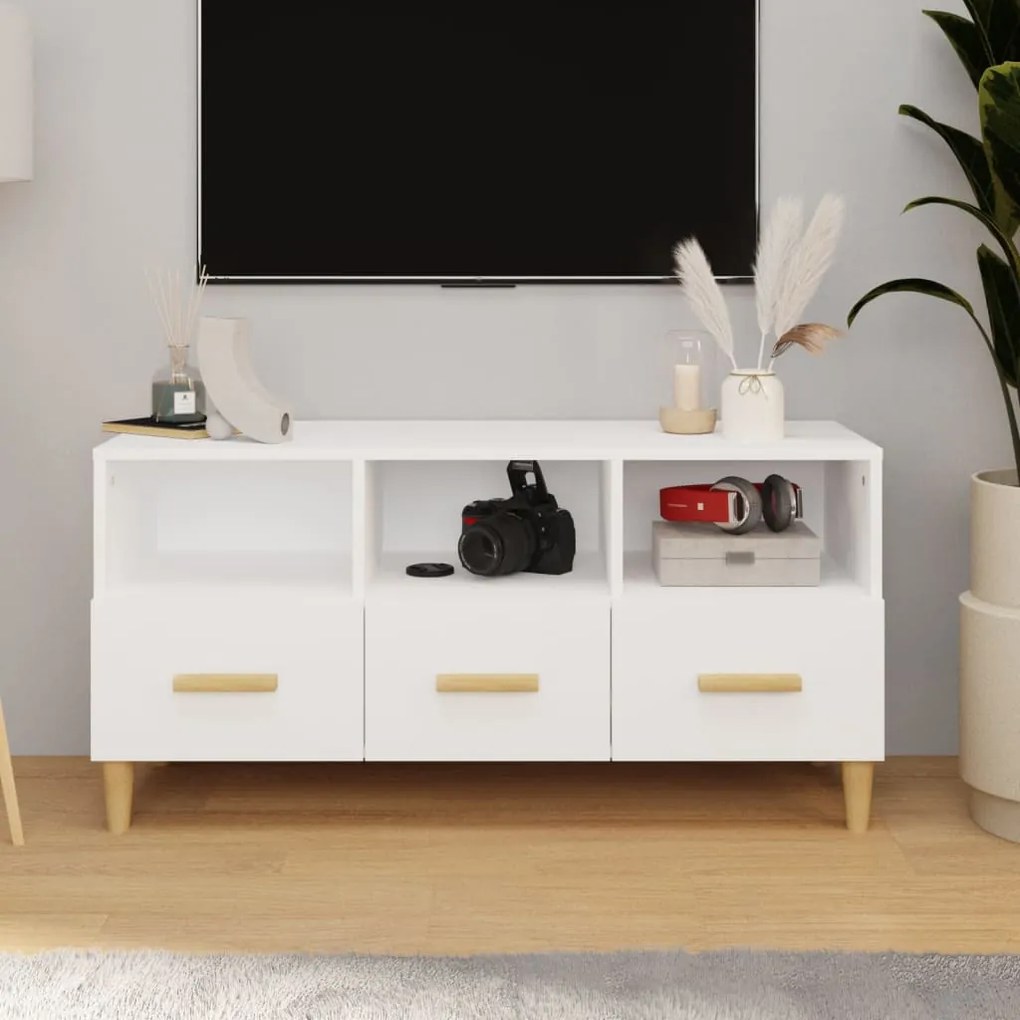812606 vidaXL Móvel para TV 102x36x50 cm derivados madeira branco brilhante