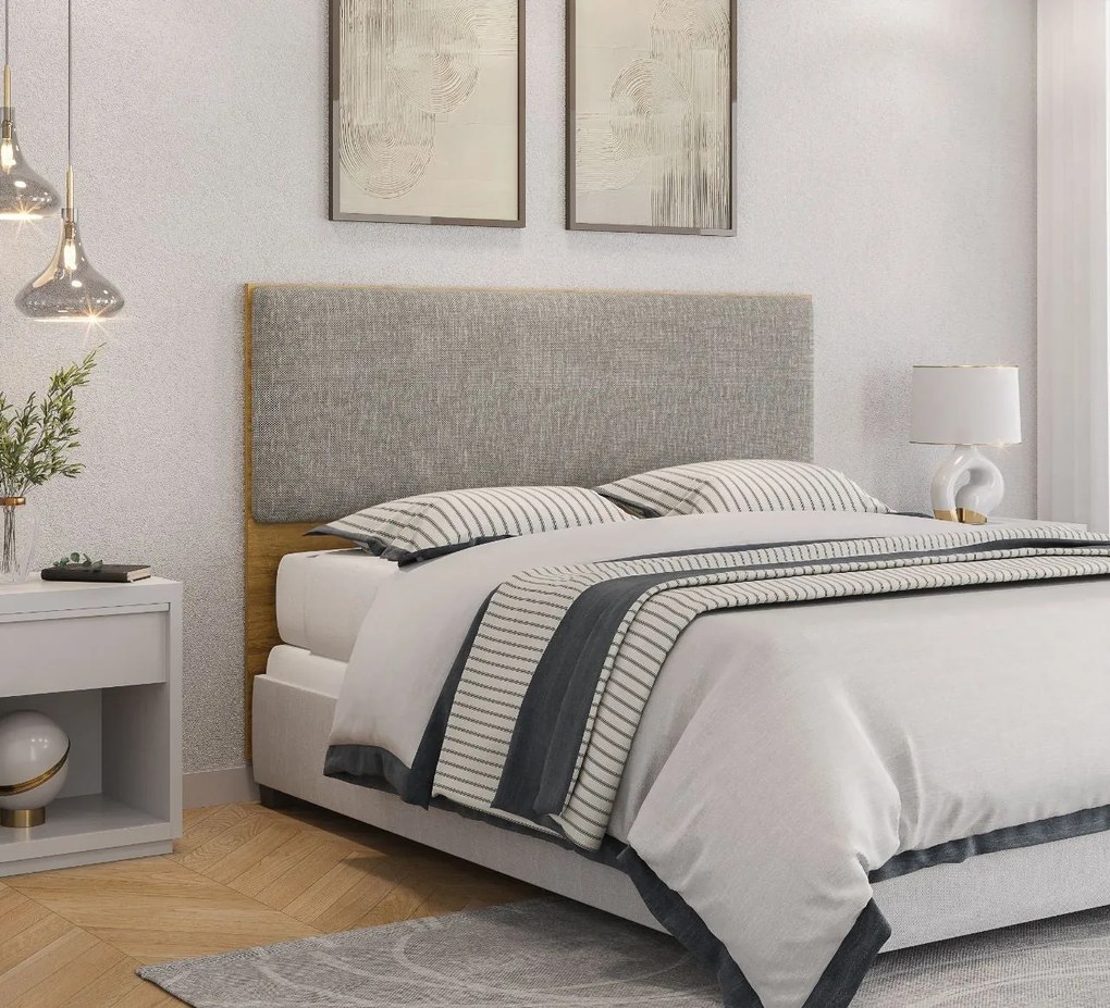 Cabeceira de Cama UNIQUE – 140x5x90 cm – MDP Cor de Mel e Tecido Panam