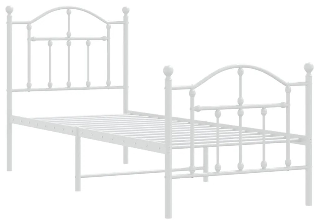 Estrutura de cama com cabeceira e pés 75x190 cm metal branco