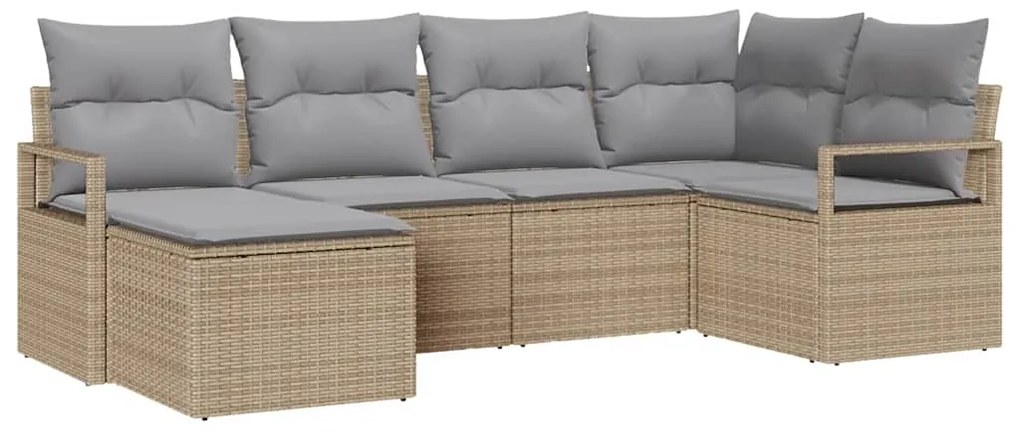 Conjunto de Sofá de Jardim com 6 Peças e Almofadas Bege em Rattan Sint