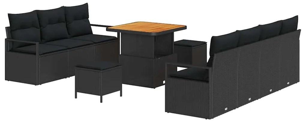 Conjunto de Sofá de Jardim vidaXL de 10 peças com Almofadas Preto Ratt