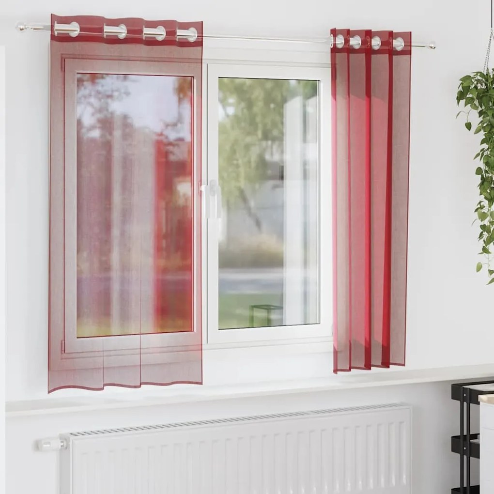 vidaXL Cortinas de voile com ilhós 2 pcs vermelho tinto
