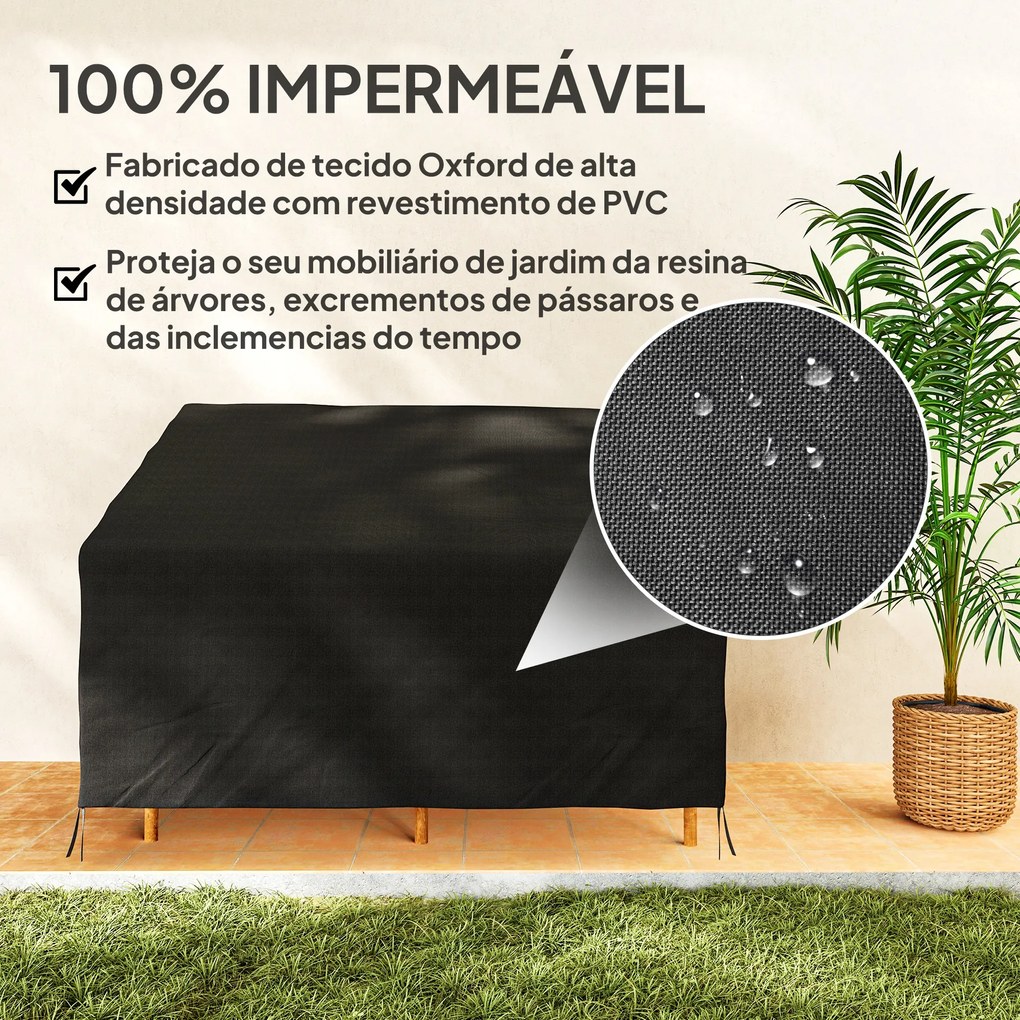 Capa Protetora para Banco 2 Lugares Capa Protetora de Móveis Impermeável Exterior Jardim Proteção contra Chuva e Sol 140x84x56/94 cm Preto