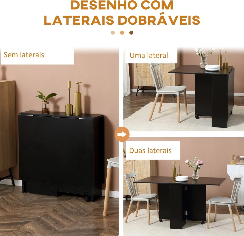 Mesa de Cozinha Dobrável Atman - Preto - Com 2 Prateleiras e Laterais