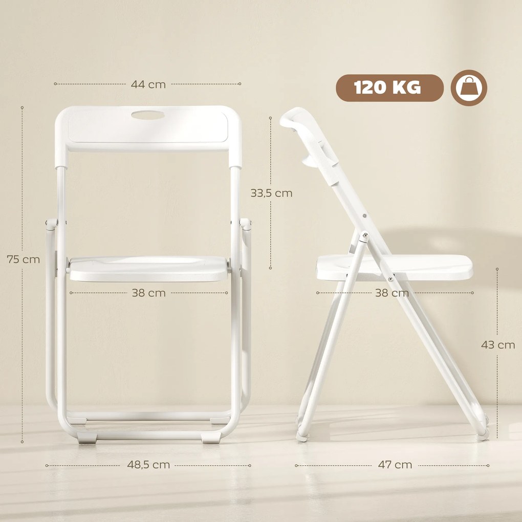 Conjunto de 6 Cadeiras Dobráveis com (MESA NÃO INCLUIDA) Encosto Curvo Assento Côncavo com Ventilação 48,5x47x75 cm Branco