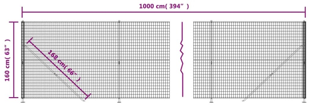 Cerca de malha de arame com flange 1,6x10 m antracite