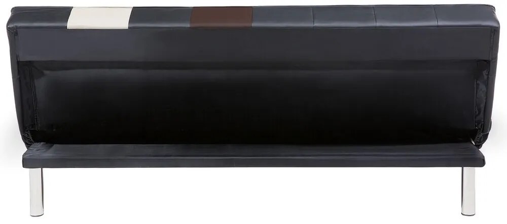 Sofá-cama de 3 lugares em pele sintética patchwork preto castanho e branco OLSKER Beliani