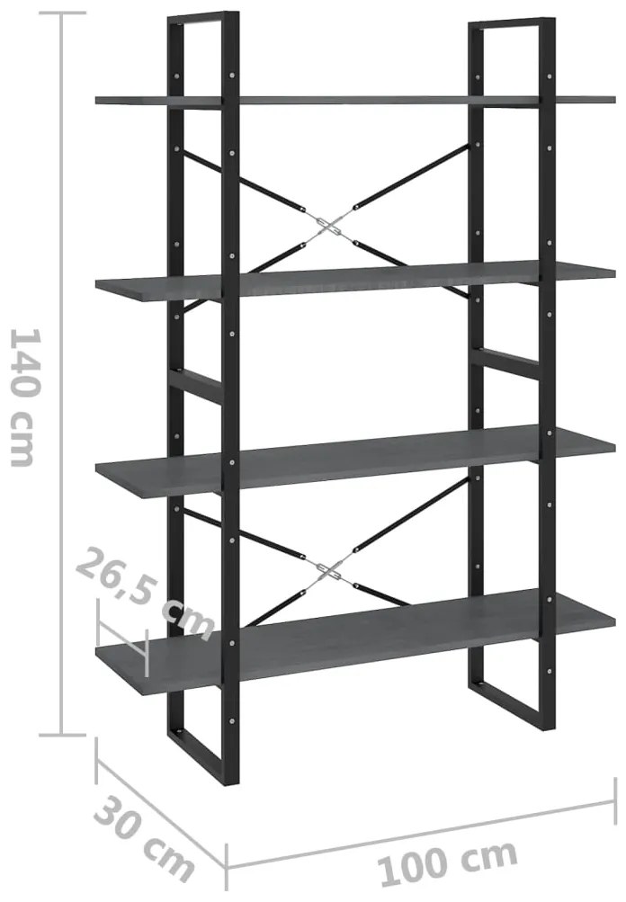Estante com 4 prateleiras 100x30x140 cm pinho maciço cinzento