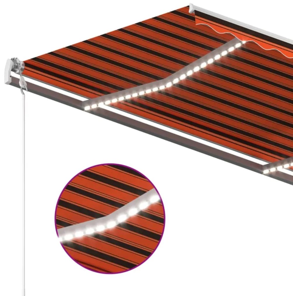 Toldo autom. LED e sensor de vento 450x350 cm laranja/castanho