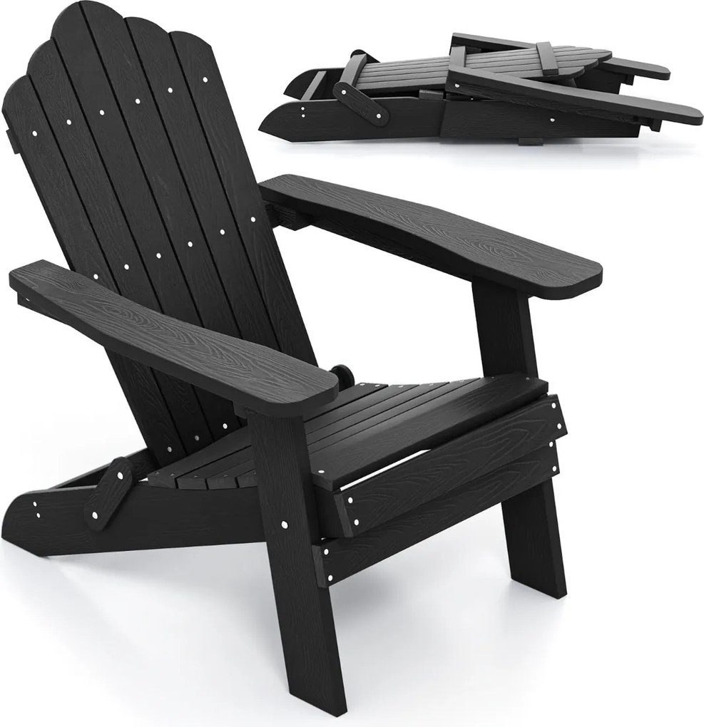 Cadeira Adirondack Jardim HIPS com braços largos e encosto inclinado para relvados exteriores jardim Preta