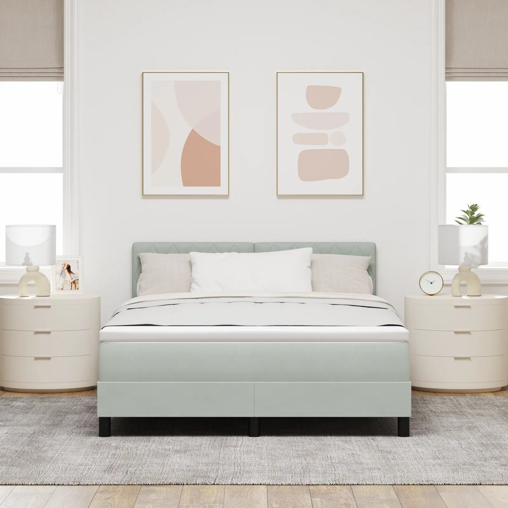 Cama Box Spring com Colchão VidaXL Cinza Claro 160x200 cm Veludo