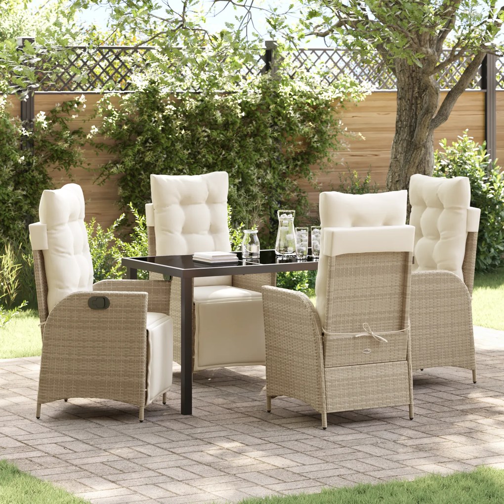 vidaXL Conjunto de Jantar de Jardim de 5 Peças Bege Rattan Poli