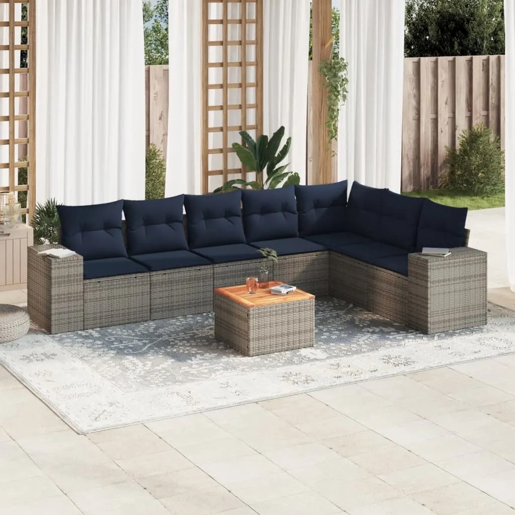 vidaXL 8 pcs conjunto sofás p/ jardim c/ almofadões vime PE cinzento