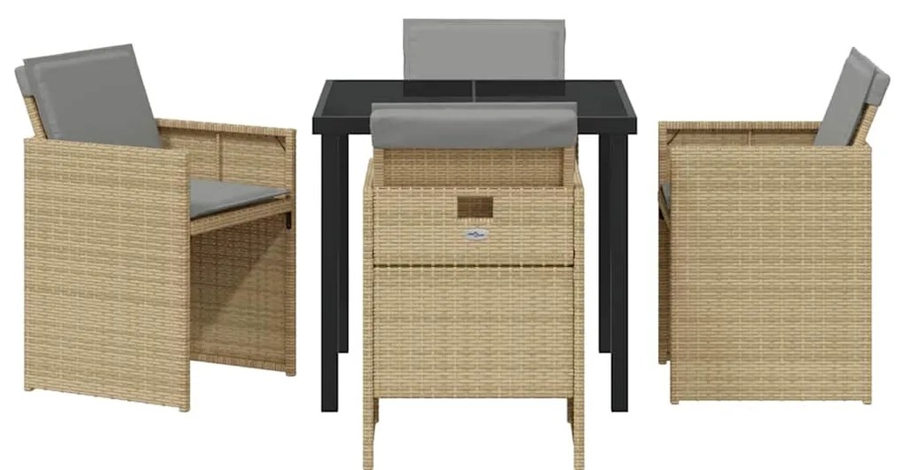 Jogo de Jantar de Jardim de 5 Peças com Almofadas Bege em Rattan Sinté
