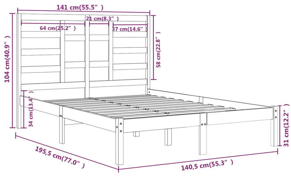 Estrutura de cama dupla 135x190 cm madeira maciça