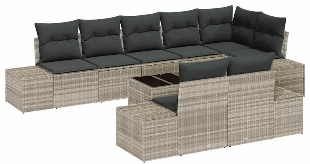 Conjunto de Sofás de Jardim de 9 Peças com Almofadas Cinzas em Rattan