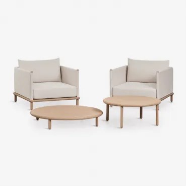 Conjunto De Jardim Com 2 Poltronas E 2 Mesas De Centro Redondas Em Madeira De Acácia Olivia Marrom Acácia Claro & Marrom Acácia Claro - Sklum