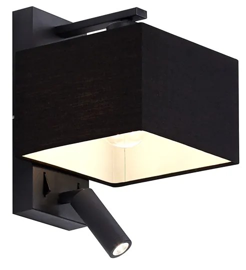 LED Candeeiro de parede moderno preto quadrado com luz de leitura - Puglia Moderno